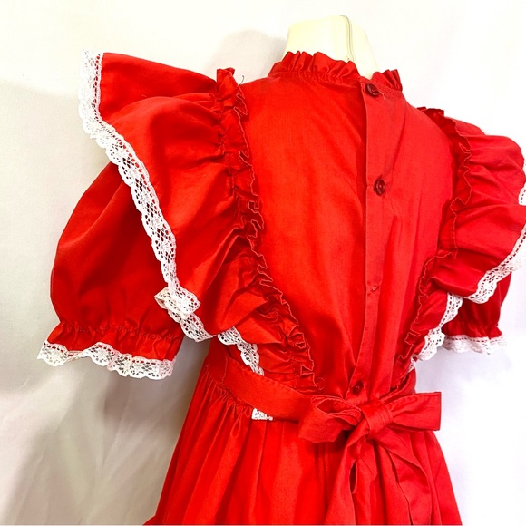 Vintage 80’s Kandy Ann Red Ruffled Party Dress Small 5 6 Short Sleeve - Picture 5 of 12